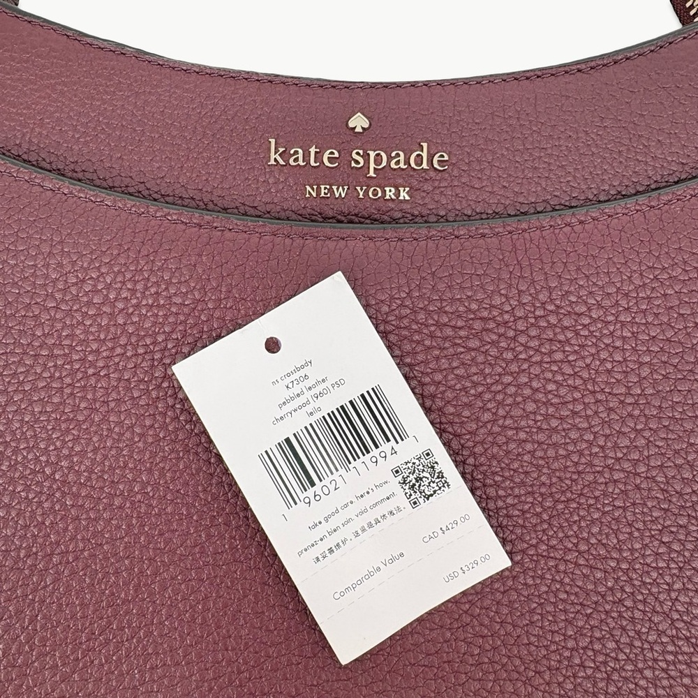 Kate Spade Leila North South Leather Crossbody OS Sherrywood Minimalist Classic - Picture 6 of 16